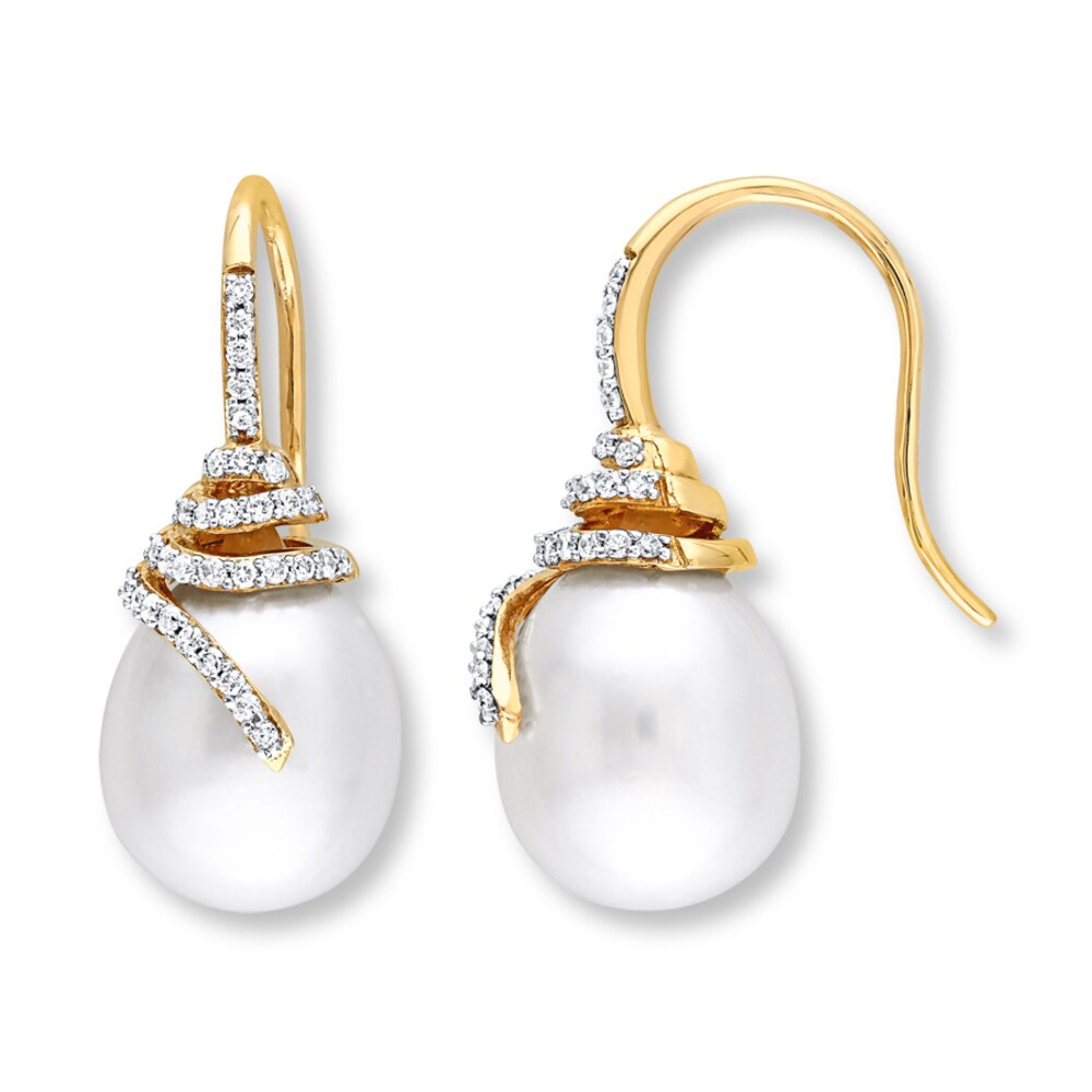 Cultured Pearl Earrings 1/3 ct tw Diamonds 14K Yellow Gold dWE0yr4c