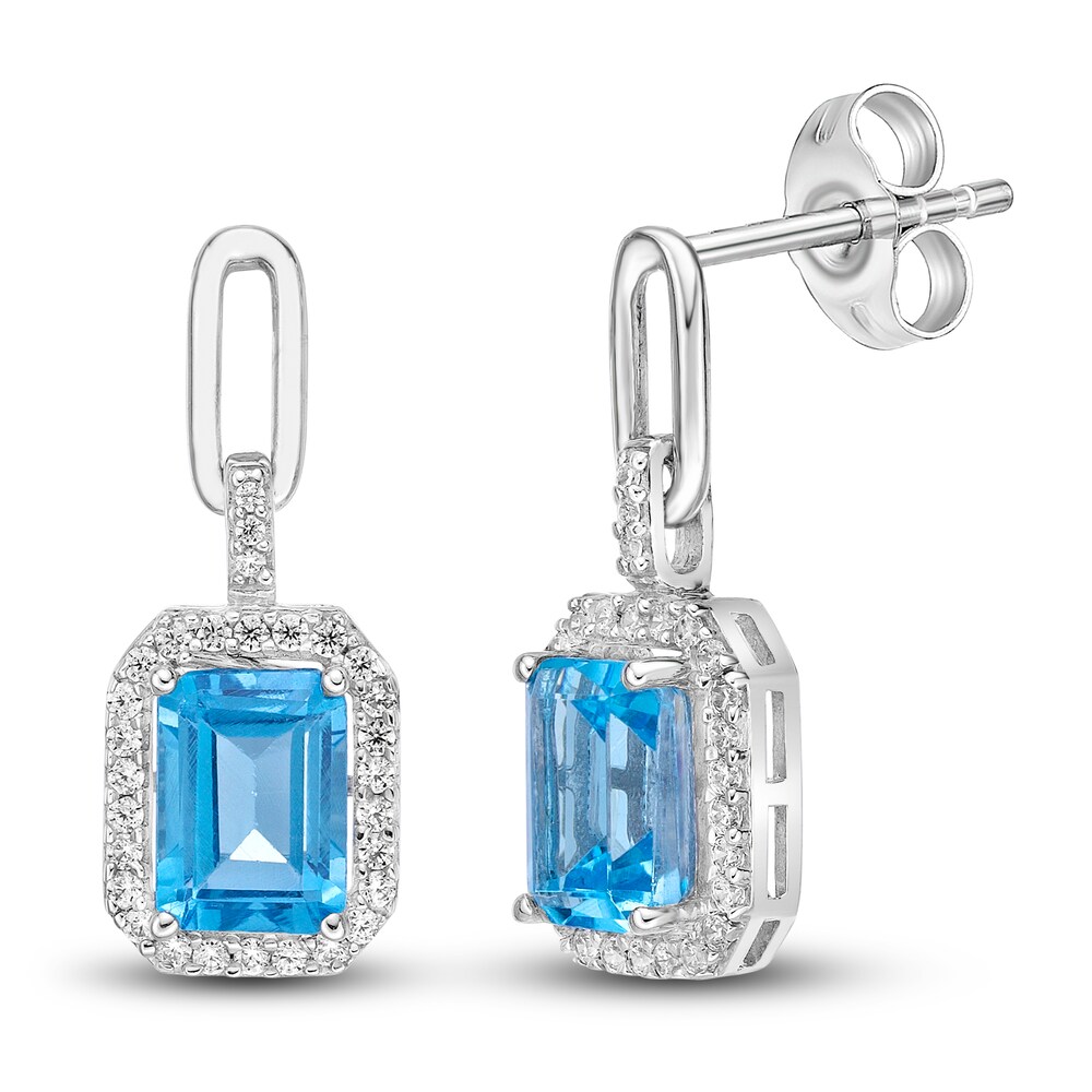 Natural Blue Topaz Dangle Earrings 1/4 ct tw Diamonds Sterling Silver dXYkpWKI