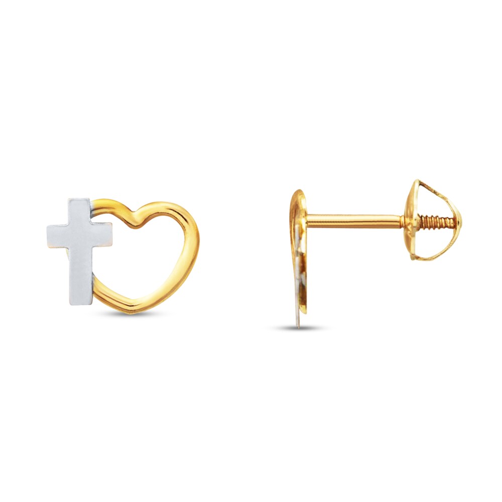 Children's Earrings Heart and Cross 14K Yellow Gold dajI8yzQ