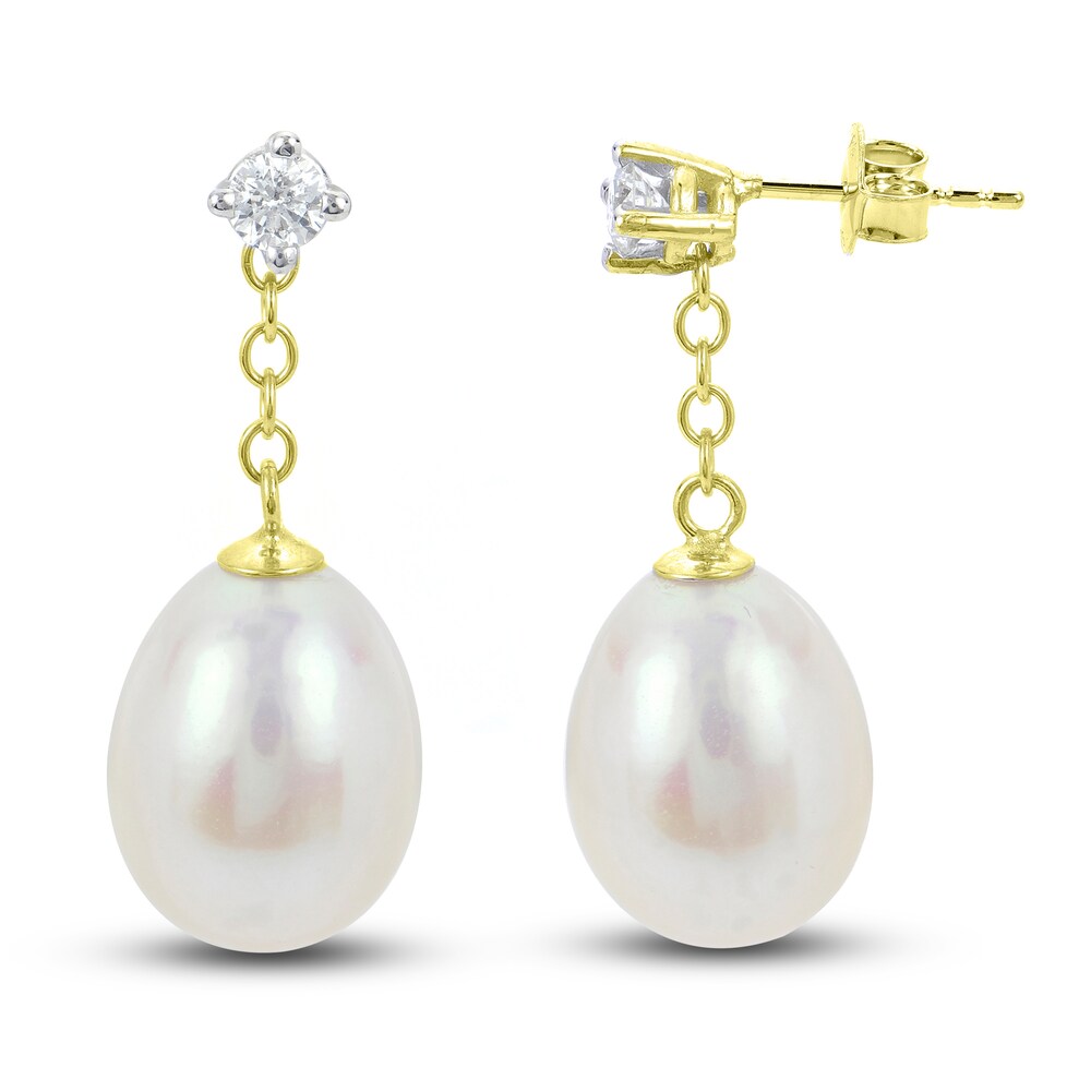 Cultured Freshwater Pearl Earrings 1/5 ct tw Diamonds 14K Yellow Gold dtWaqMFI