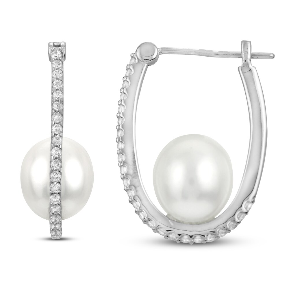 Cultured Pearl/Natural Topaz Hoop Earrings Sterling Silver dyXszSKz