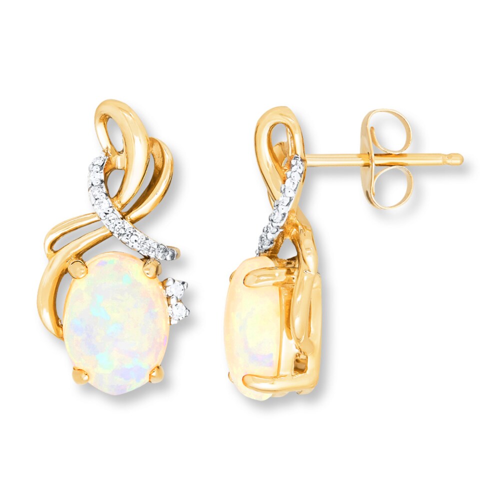 Lab-Created Opal Earrings 1/15 ct tw Diamonds 10K Yellow Gold e0fyuNwU