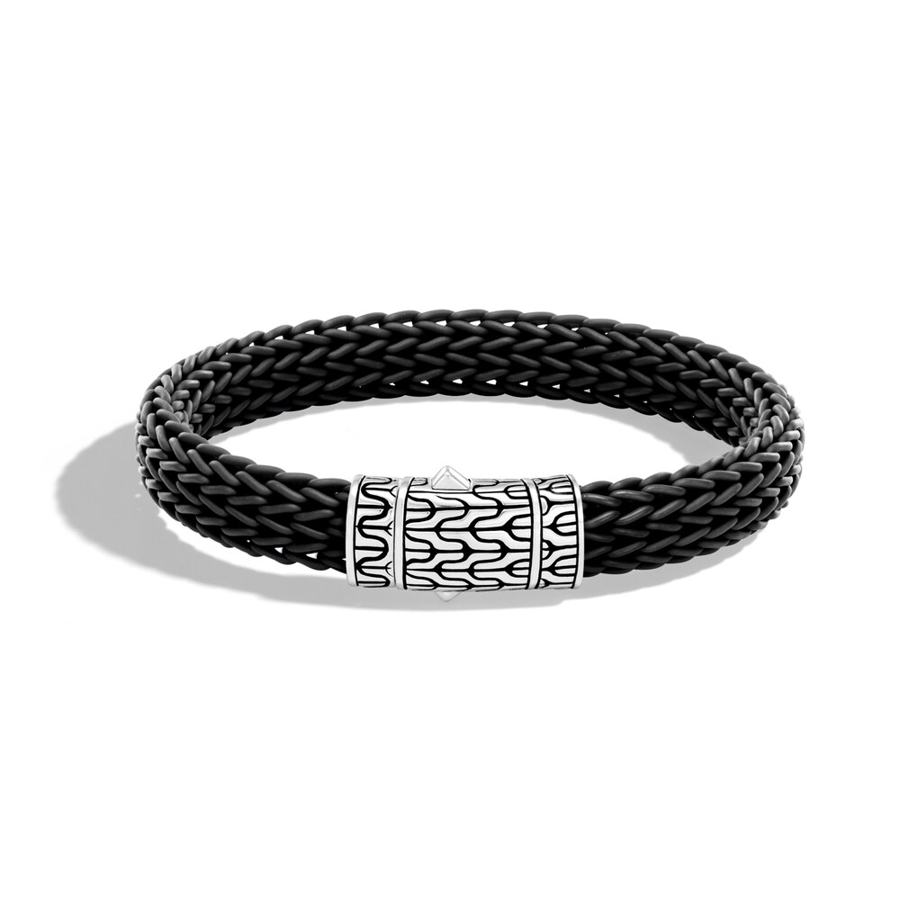 John Hardy Classic Chain 10.5MM Station Bracelet in Silver and Rubber, Large e2SKM2Bb [e2SKM2Bb]