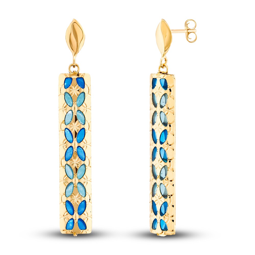 Italia D'Oro Blue Enamel Diamond-Cut Dangle Earrings 14K Yellow Gold e62hDq9Z
