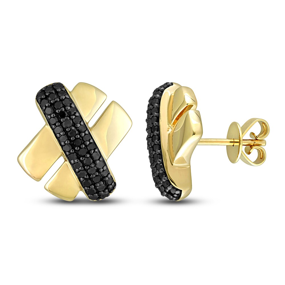 Men's Black Diamond Stud Earrings 3/8 ct tw Round 14K Yellow Gold e8PreSub