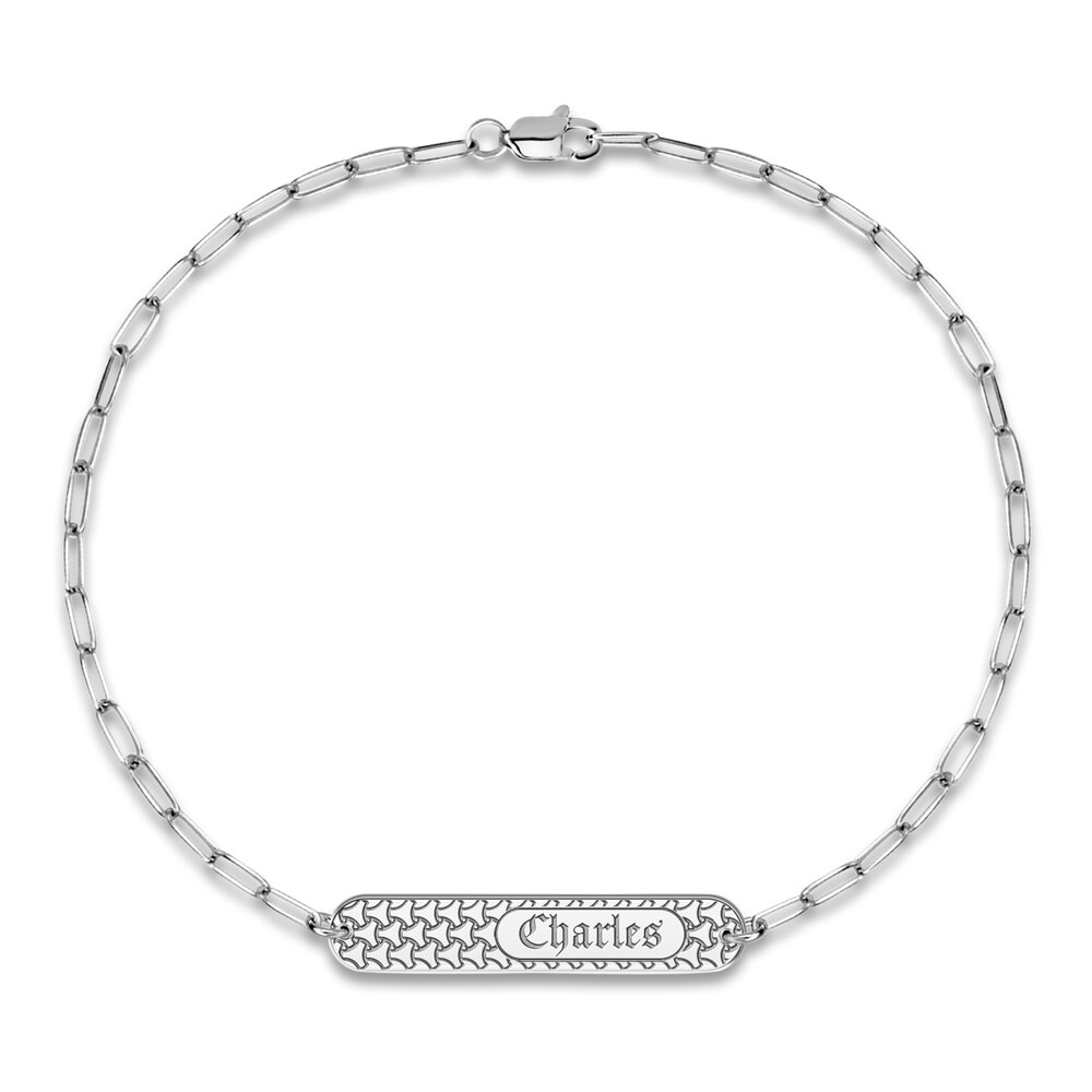 Engravable Station Bracelet Sterling Silver 7.5" 32mm eA2GGABZ