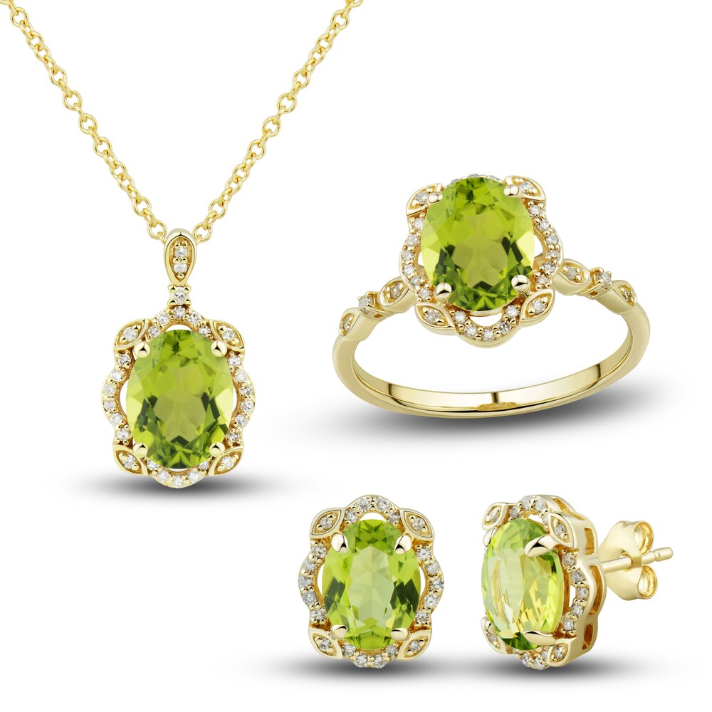 Natural Peridot Ring, Earring & Necklace Set 1/3 ct tw Emerald 10K Yellow Gold eWUl7sTc