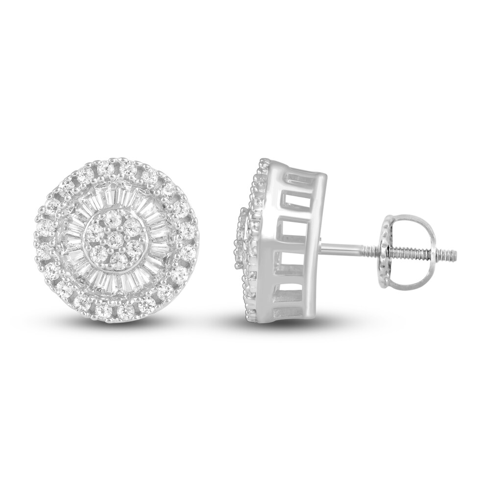 Men\'s Diamond Stud Earrings 3/4 ct tw Round/Baguette 10K White Gold ebUTz8JE