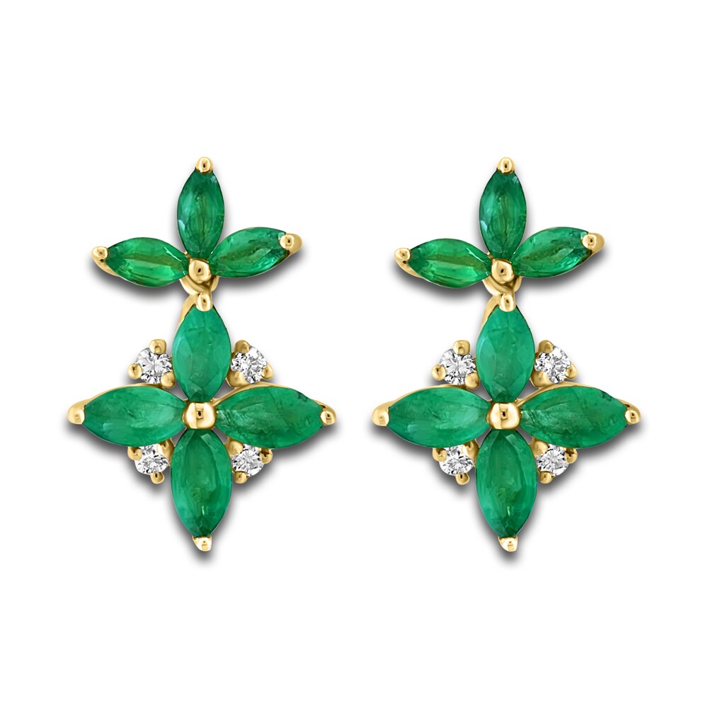 LALI Jewels Natural Emerald Earrings 1/8 ct tw Diamonds 14K Yellow Gold 18" ecWk6XC5