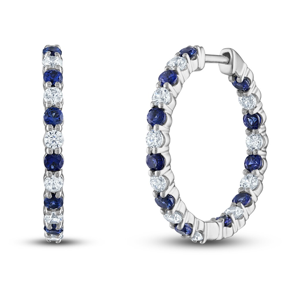 Vera Wang WISH Diamond & Blue Sapphire Hoop Earrings 3/4 ct tw Round 10K White Gold efoqjFzN