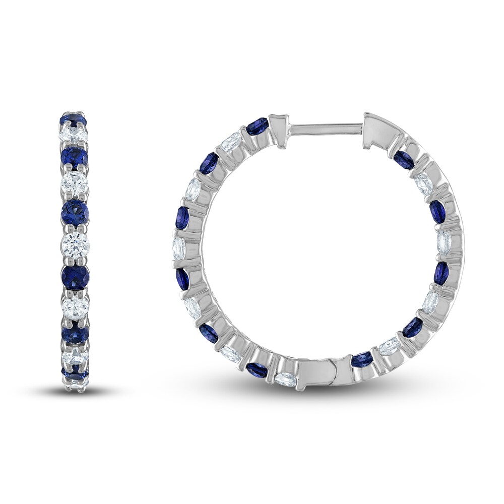 Vera Wang WISH Diamond & Blue Sapphire Hoop Earrings 3/4 ct tw Round 10K White Gold efoqjFzN