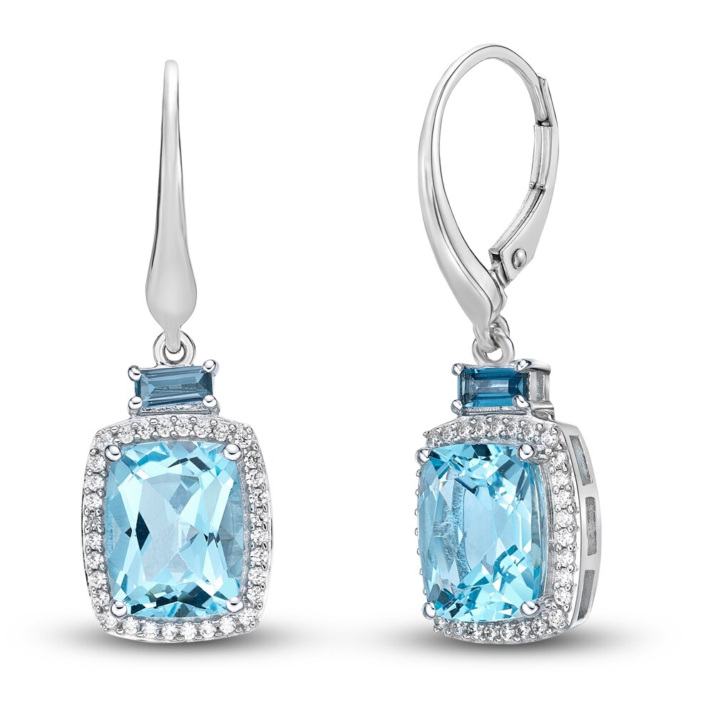 Natural London/Sky Blue Topaz Dangle Earrings 1/4 ct tw Diamonds 10K White Gold ekR4X6Hw