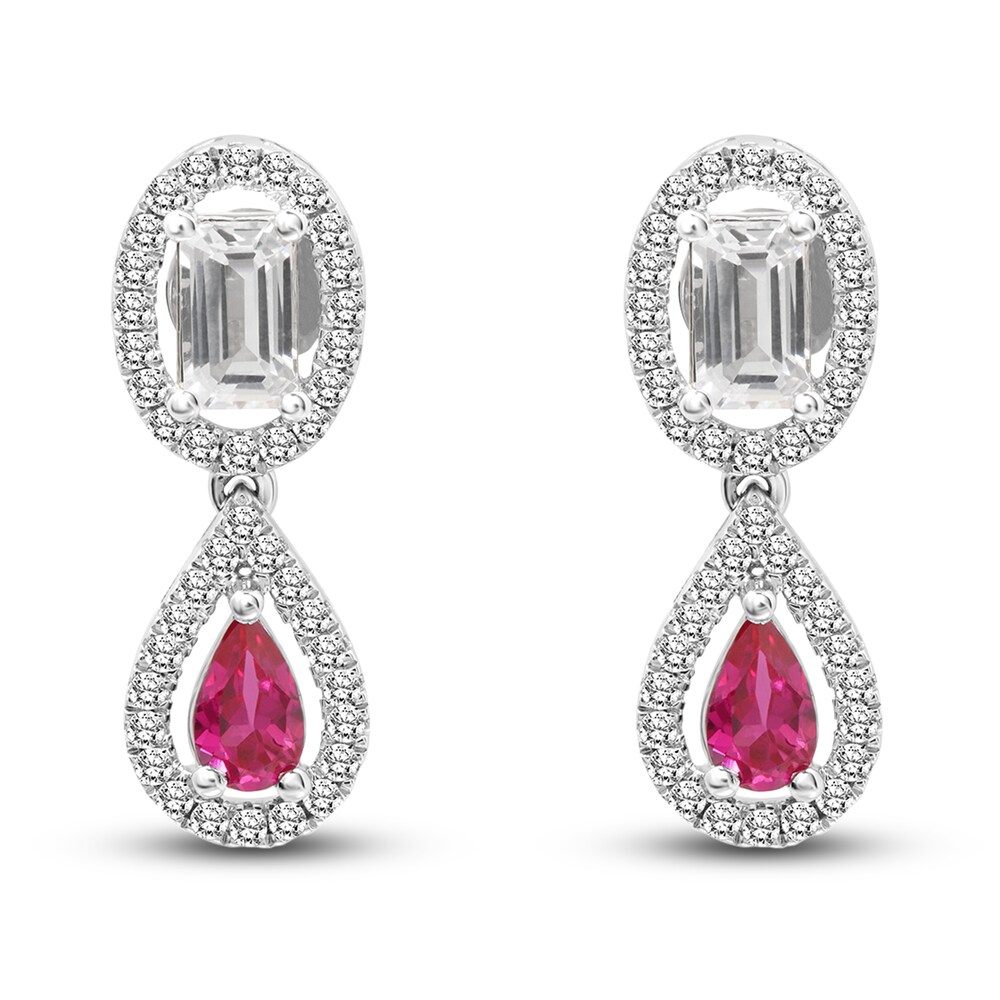 Lab-Created Ruby & Lab-Created White Sapphire Teardrop Earrings 10K White Gold ewJCmM4m