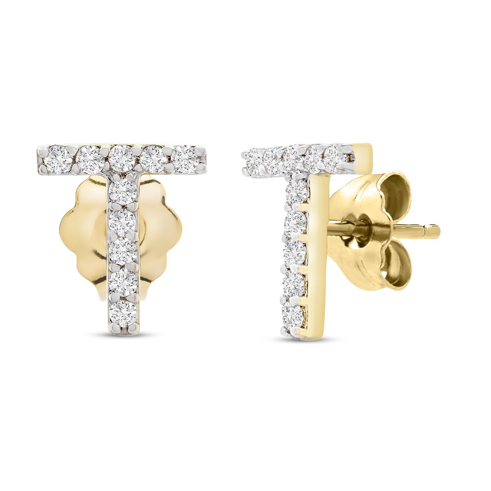 Diamond Letter T Earrings 1/10 ct tw Round 10K Yellow Gold ey3XoElV