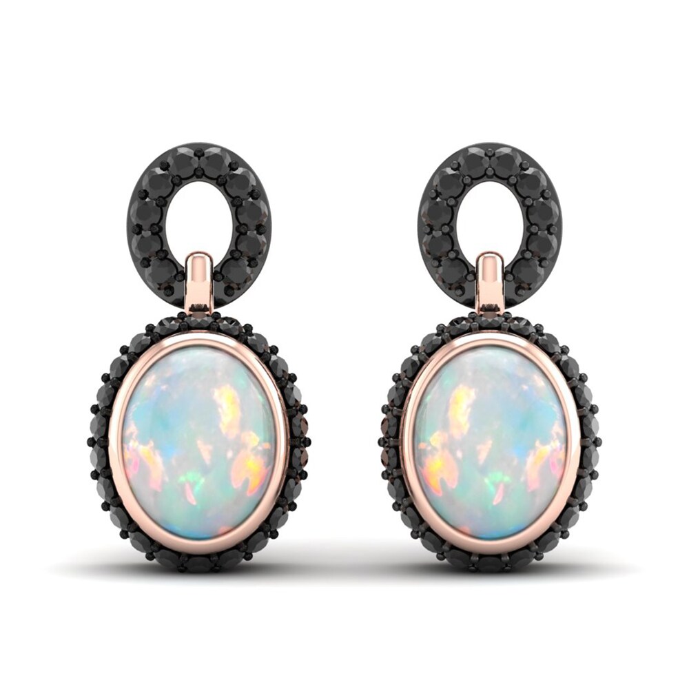 Natural Opal & Black Diamond Earrings 1/2 ct tw Round 10K Rose Gold f574Ldvr