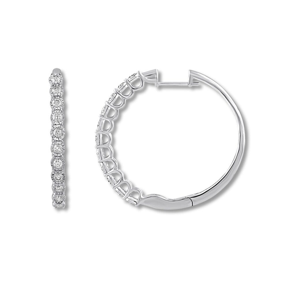 Diamond Hoop Earrings 1 ct tw Round-cut 10K White Gold f6ZeU0cX