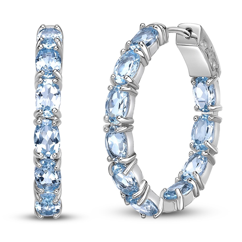 Natural Blue Topaz Hoop Earrings Sterling Silver f7AVEu6C