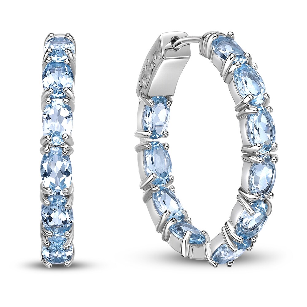 Natural Blue Topaz Hoop Earrings Sterling Silver f7AVEu6C