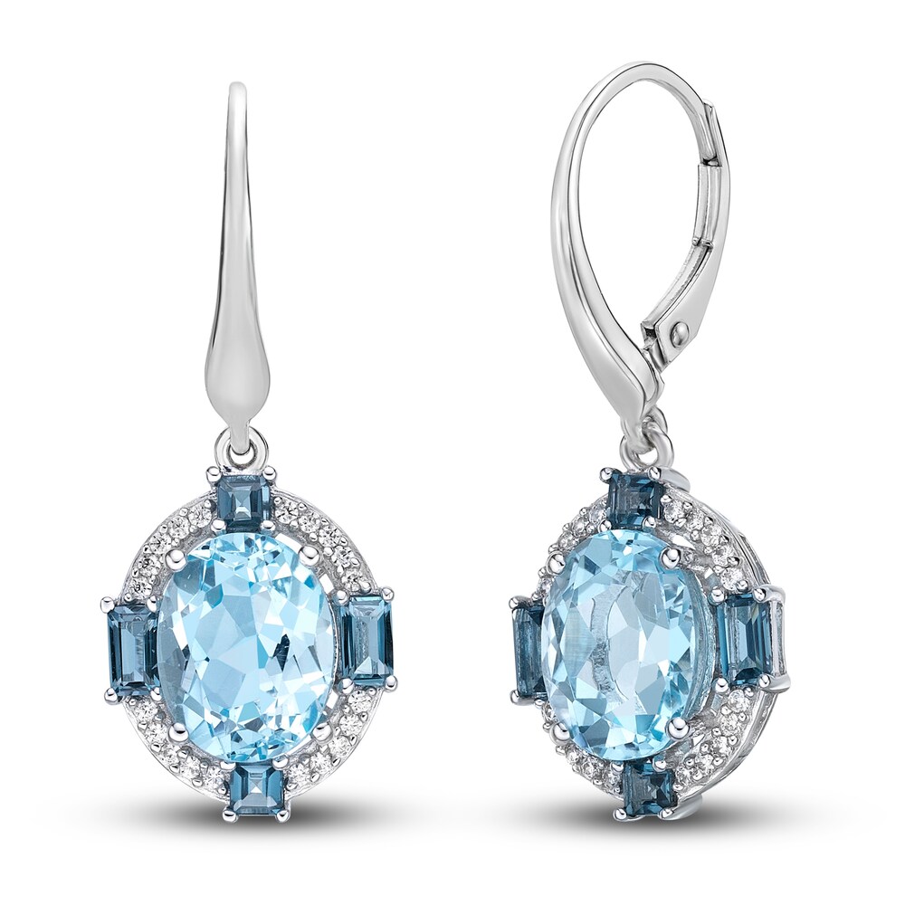Natural Blue Topaz Drop Earrings 1/6 ct tw Diamonds 10K White Gold f8YufVJB