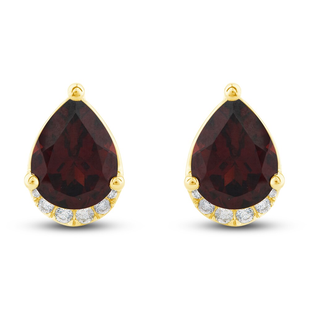 Natural Garnet Stud Earrings 1/10 ct tw Diamonds 10K Yellow Gold fQ9FM62X