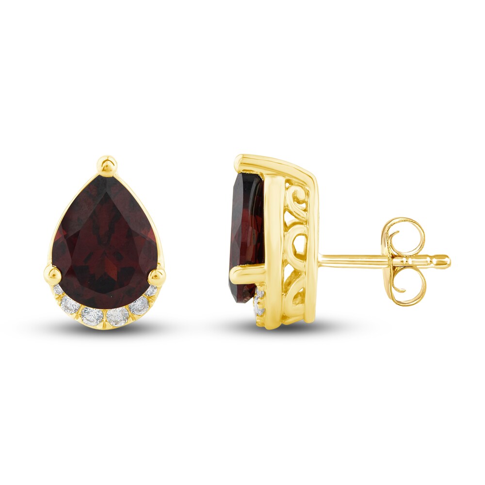 Natural Garnet Stud Earrings 1/10 ct tw Diamonds 10K Yellow Gold fQ9FM62X