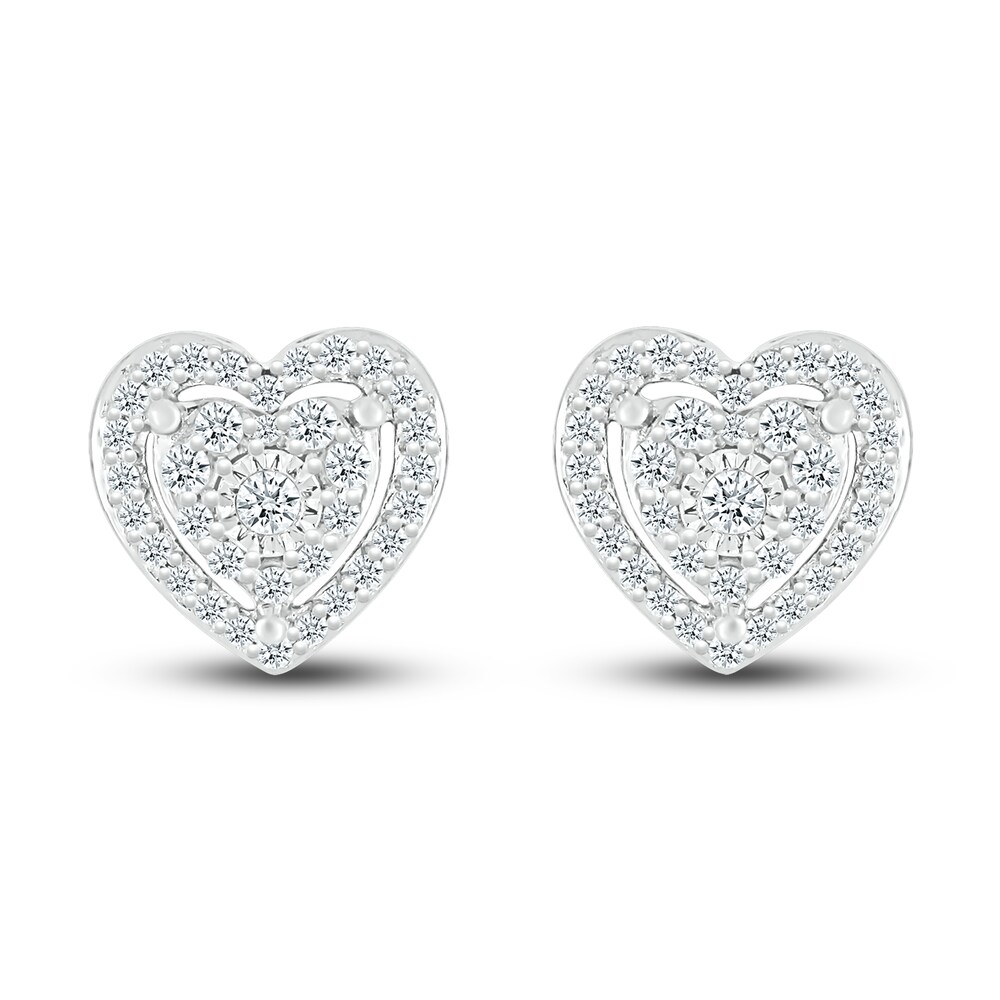 Diamond Heart Stud Earrings 1/4 ct tw Round 10K White Gold fQol3xME