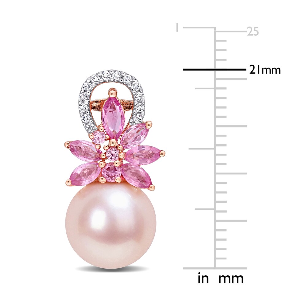 Pink Cultured Freshwater Pearl & Natural Pink Sapphire Earrings 1/8 ct tw Diamonds 14K Rose Gold fUVE62eG