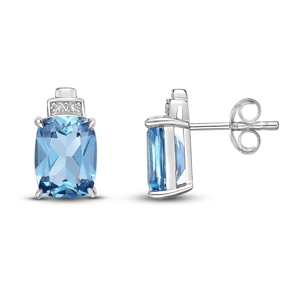 Natural Blue Topaz & Lab-Created White Sapphire Stud Earrings 10K White Gold fYaMkXUs