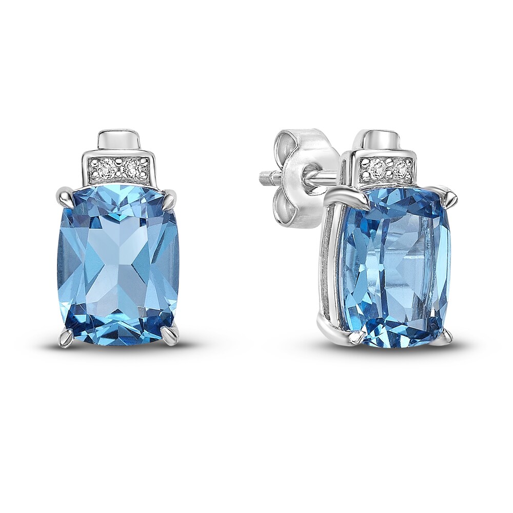 Natural Blue Topaz & Lab-Created White Sapphire Stud Earrings 10K White Gold fYaMkXUs