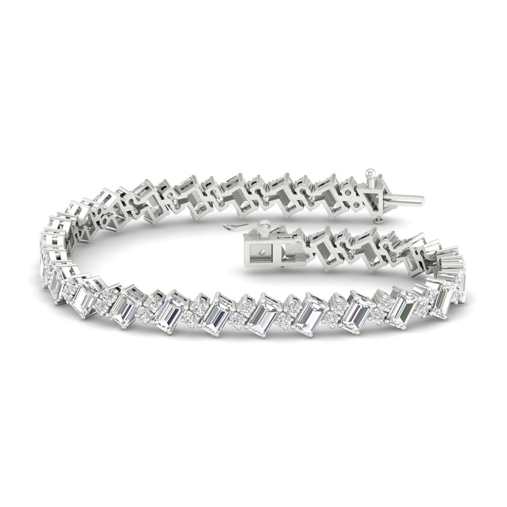 Lab-Created Diamond Tennis Bracelet 8-1/2 ct tw Emerald/Round 14K White Gold fbdlM4Ud