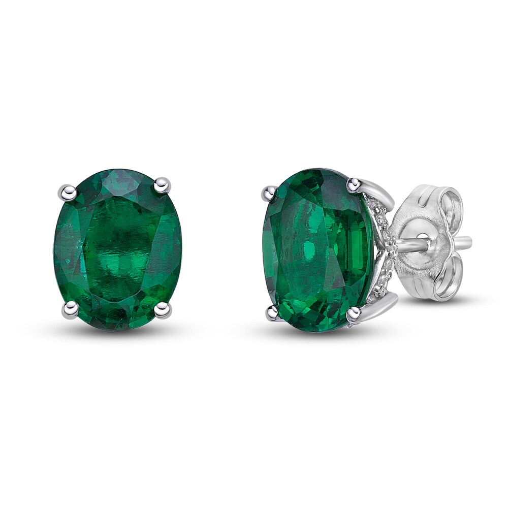 Lab-Created Emerald Stud Earrings 1/8 ct tw Round 10K White Gold fbxbOC4d