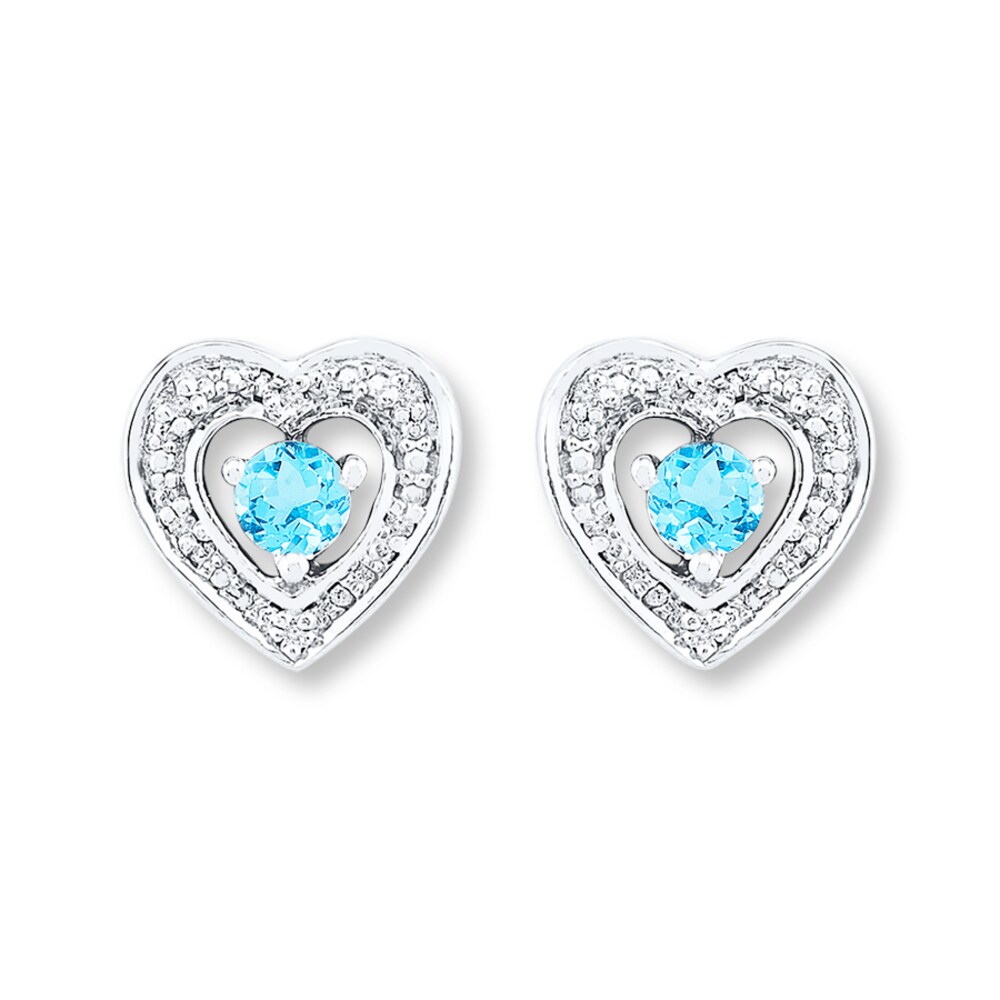 Blue Topaz Earrings 1/20 ct tw Diamonds 10K White Gold fgjgM2Uf