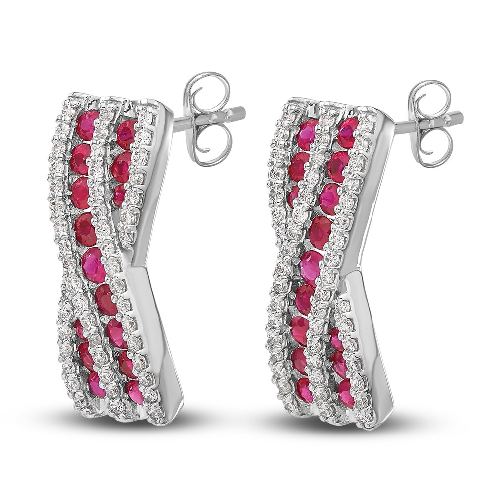 Natural Ruby Earrings 1/2 ct tw Diamonds 14K White Gold fhvWGTx3