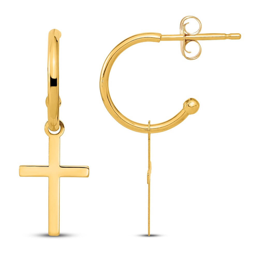 Cross Dangle Earrings 14K Yellow Gold fkahoOTa