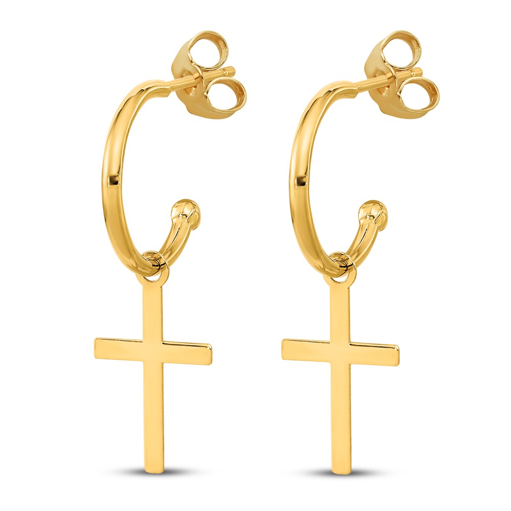 Cross Dangle Earrings 14K Yellow Gold fkahoOTa