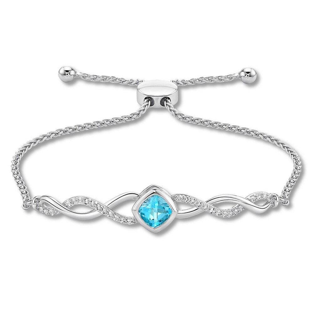 Blue Topaz Bolo Bracelet White Topaz Accents Sterling Silver fkclImNR