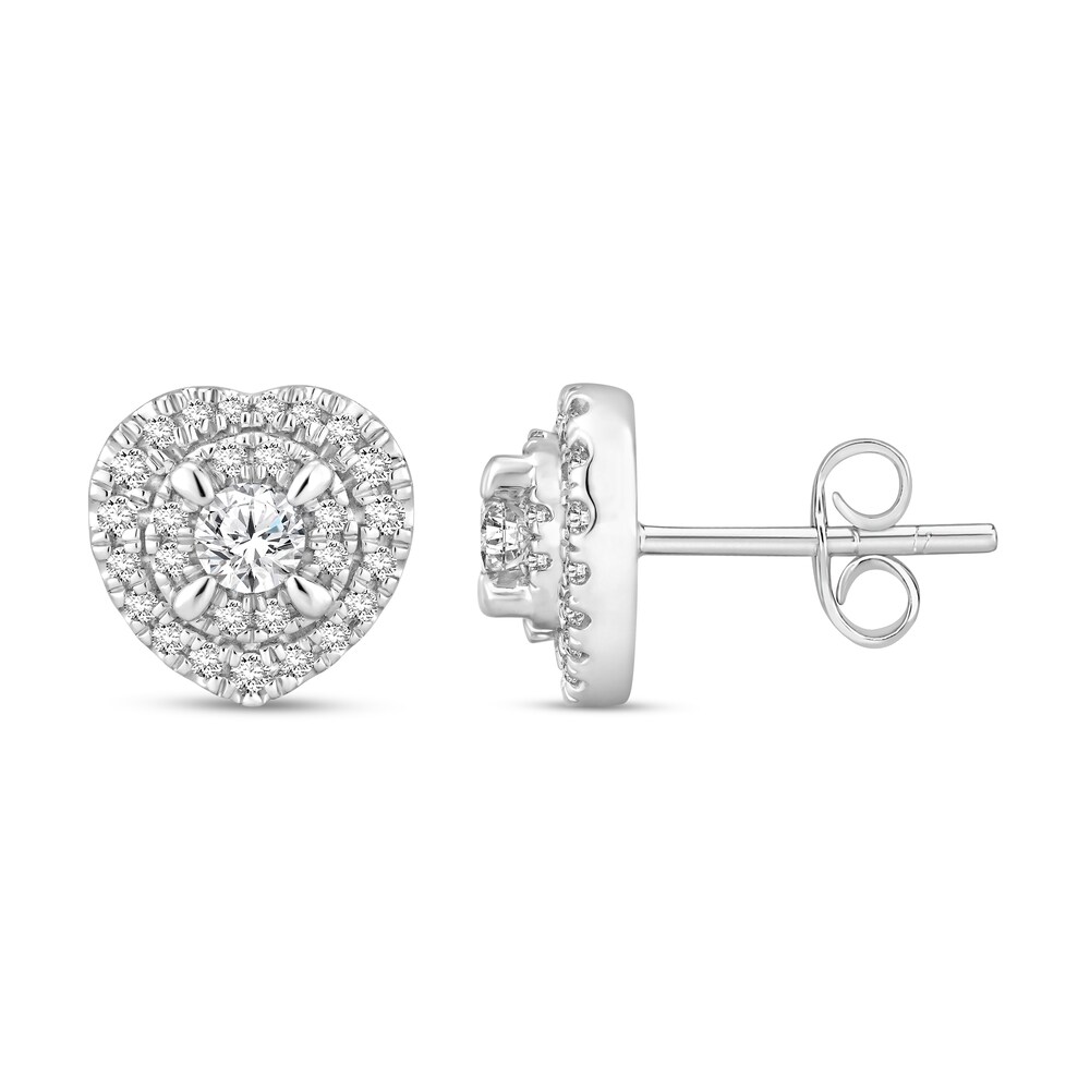 Diamond Heart Earrings 7/8 ct tw Round 14K White Gold fuDbaxfc