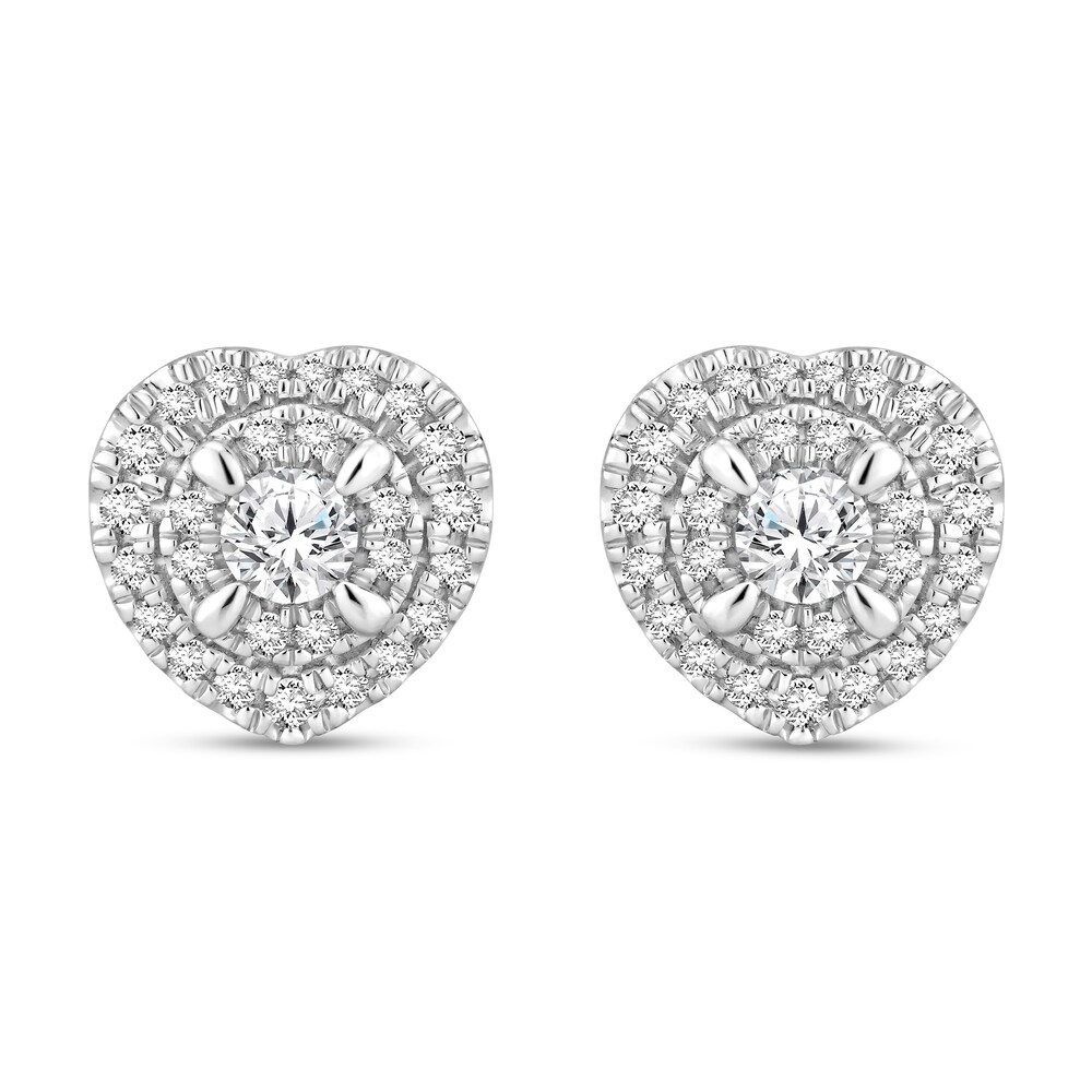 Diamond Heart Earrings 7/8 ct tw Round 14K White Gold fuDbaxfc