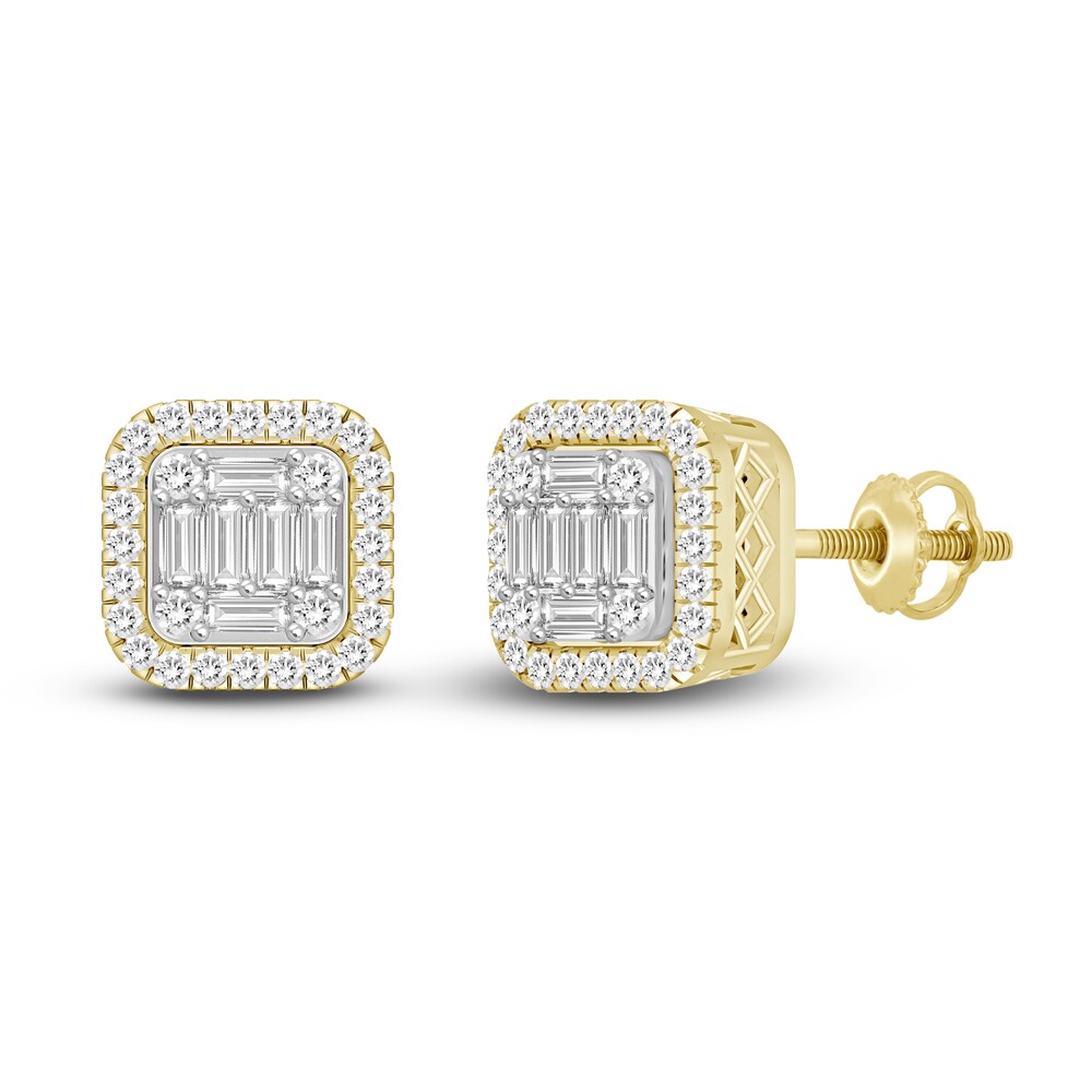 Men's Diamond Stud Earrings 1/2 ct tw Baguette/Round 10K Yellow Gold fw7115g0