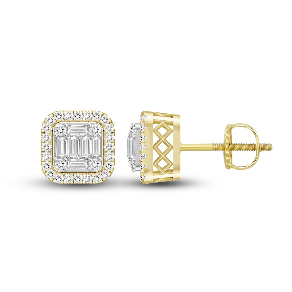 Men\'s Diamond Stud Earrings 1/2 ct tw Baguette/Round 10K Yellow Gold fw7115g0