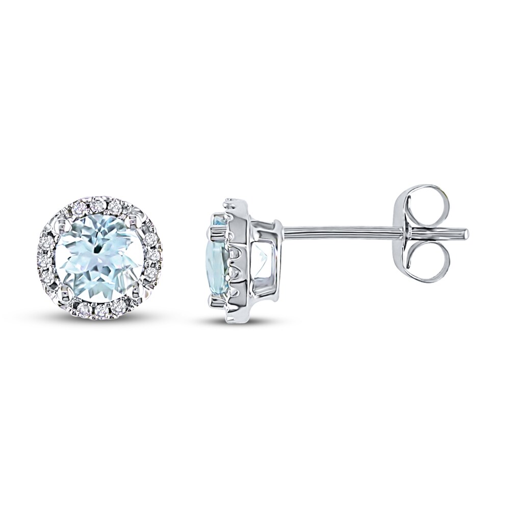 Aquamarine Earrings 1/15 ct tw Diamonds 10K White Gold gB0n9XTm