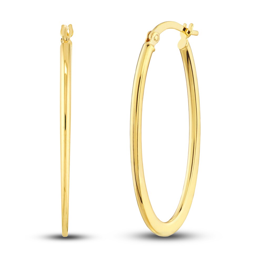 Polished Flat Oval Hoop Earrings 14K Yellow Gold 18mm gEkcYG0F