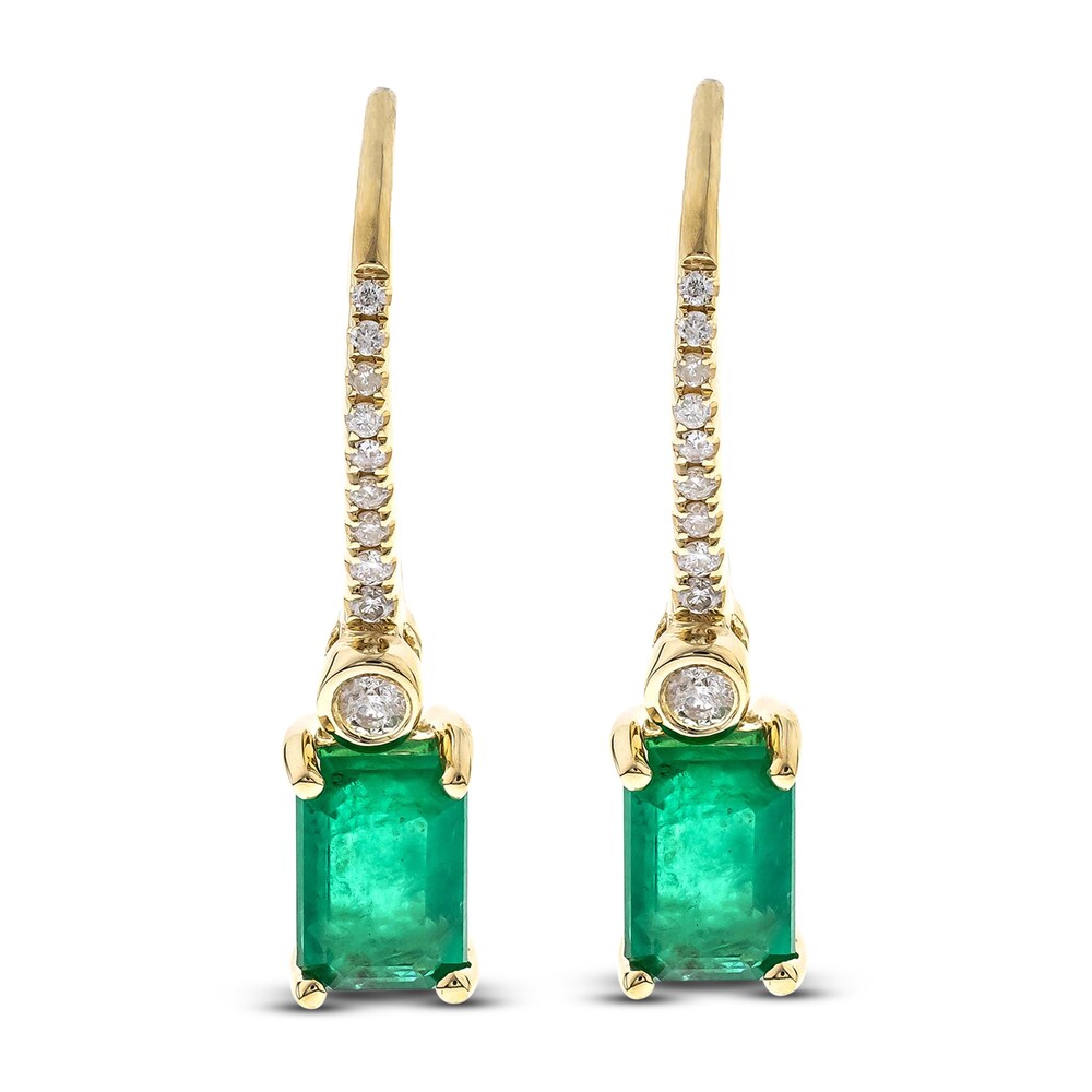 Natural Emerald Dangle Earrings 1/10 ct tw Diamonds 14K Yellow Gold gK1nW2qi
