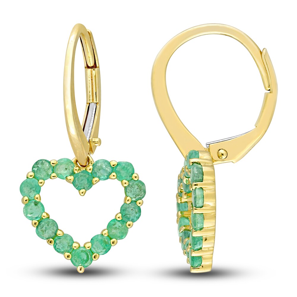 Natural Emerald Heart Earrings 10K Yellow Gold gKEu957H