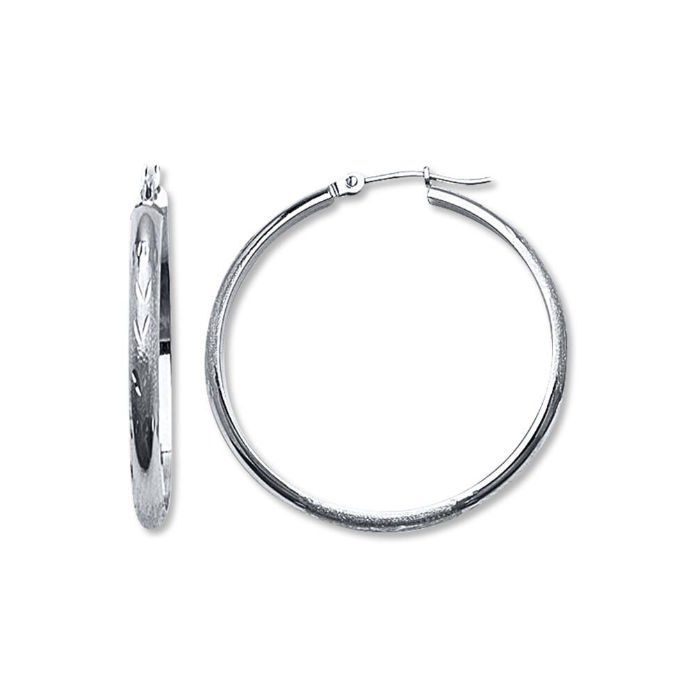 Etched Hoop Earrings 14K White Gold 35mm gN8wdL0z
