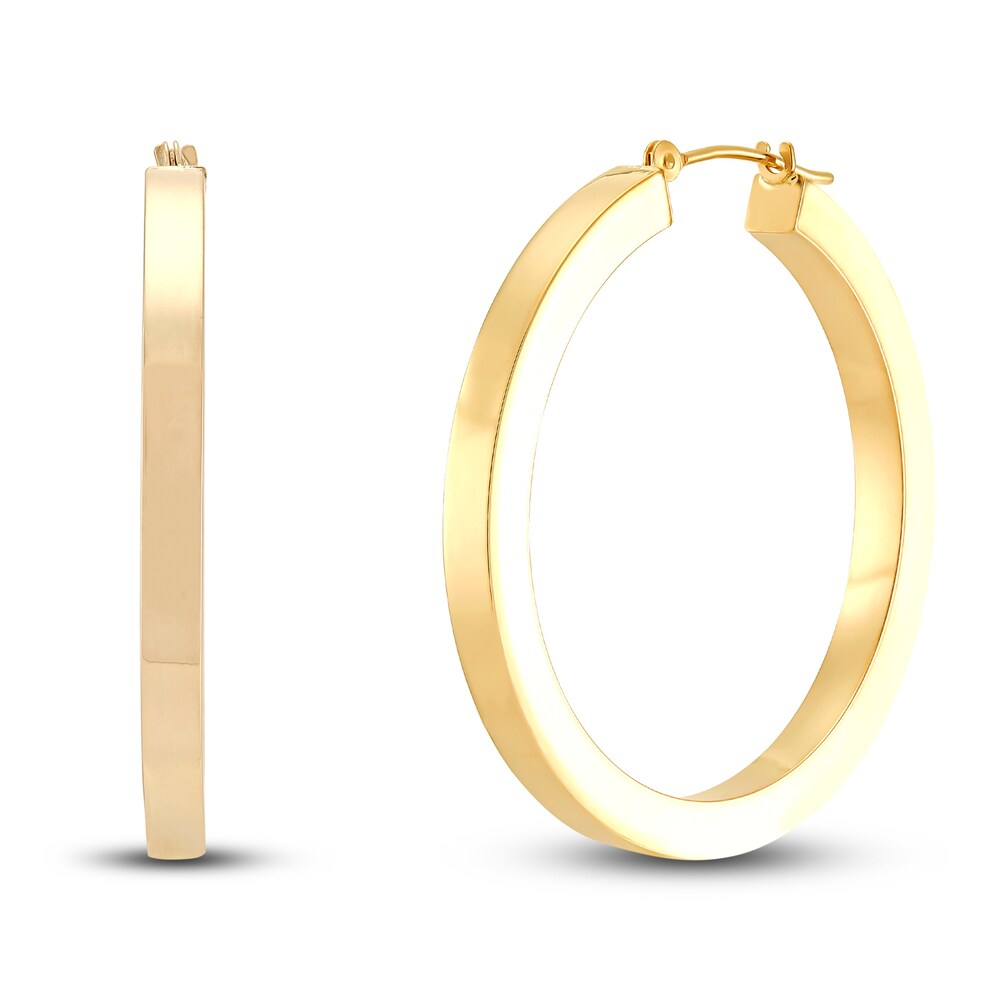 Polished Square Tube Hoop Earrings 14K Yellow Gold gPmgEWrc