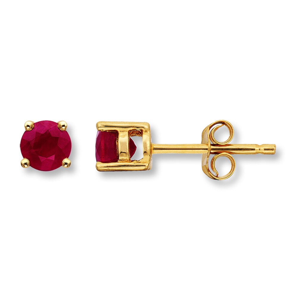 Lab-Created Ruby Earrings Round-Cut 14K Yellow Gold gXclCQVv
