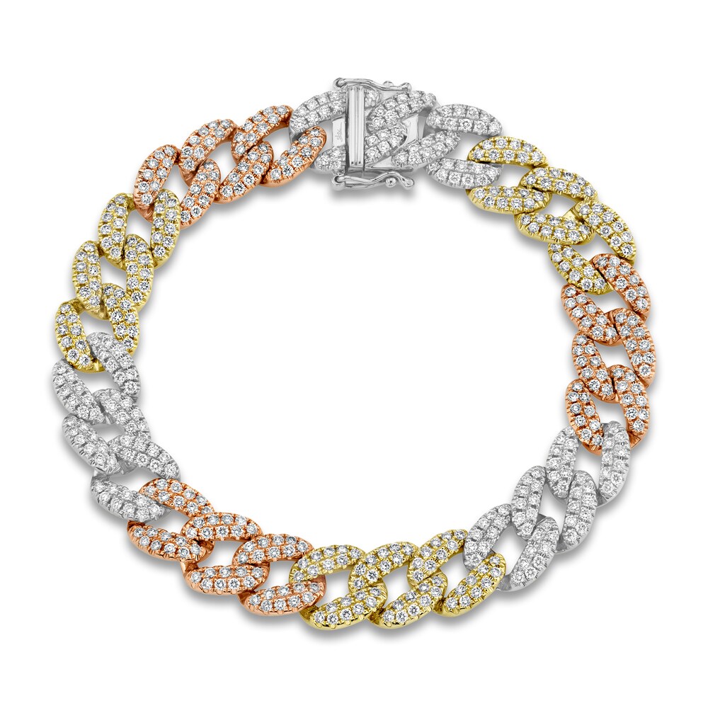 Shy Creation Diamond Pave Curb Bracelet 4 ct tw Round 14K Tri-Tone Gold 7" SC55010320 gZkaqmVa