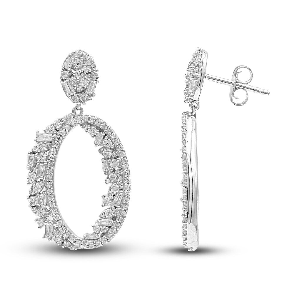 Diamond Drop Earrings 1-1/2 ct tw Round/Baguette 14K White Gold giRc8IKD