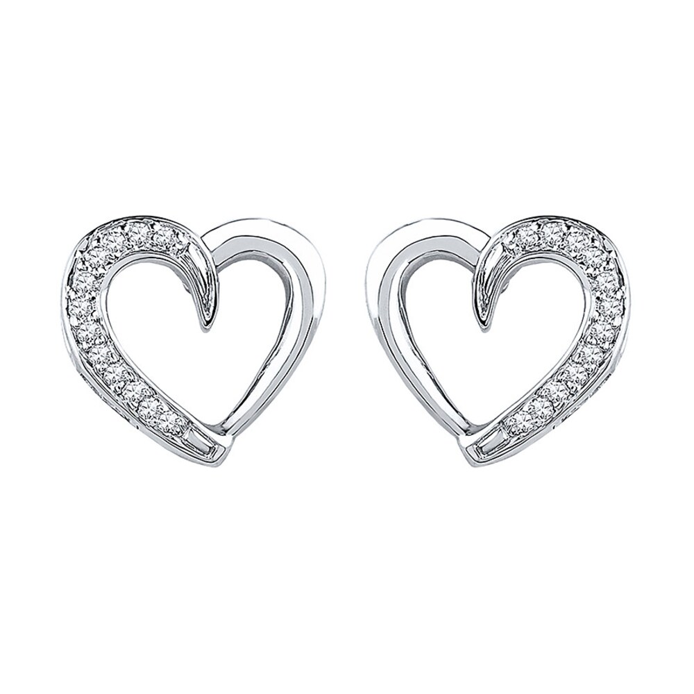 Diamond Heart Earrings 1/10 ct tw Round-cut Sterling Silver gkYSqhml